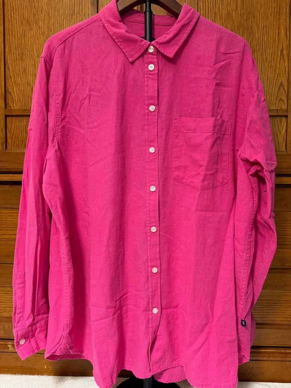 GAP Linen Blend Button-Down Easy Shirt Relaxed Boyfriend Fit Layer Dopamine Top